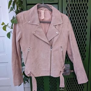 Current Air Pink Suede Leather Biker Jacket